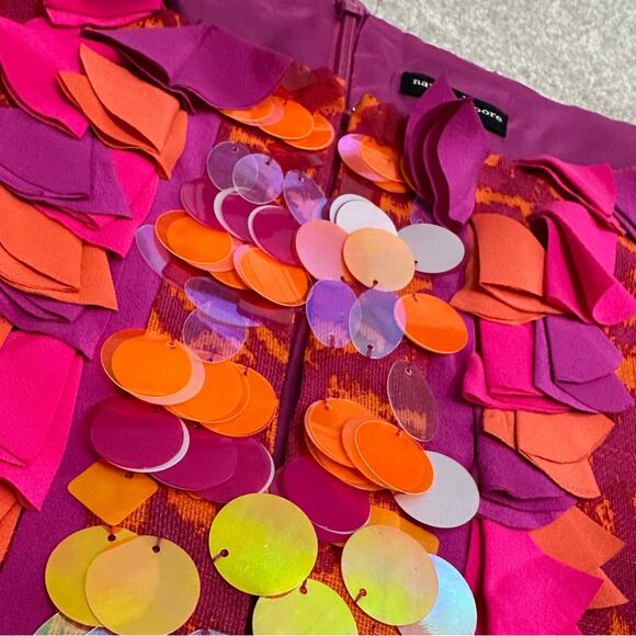 Nanette Lepore Embellished Pink Orange Linen & Silk  Dress Pockets Spring Summer - Picture 9 of 12